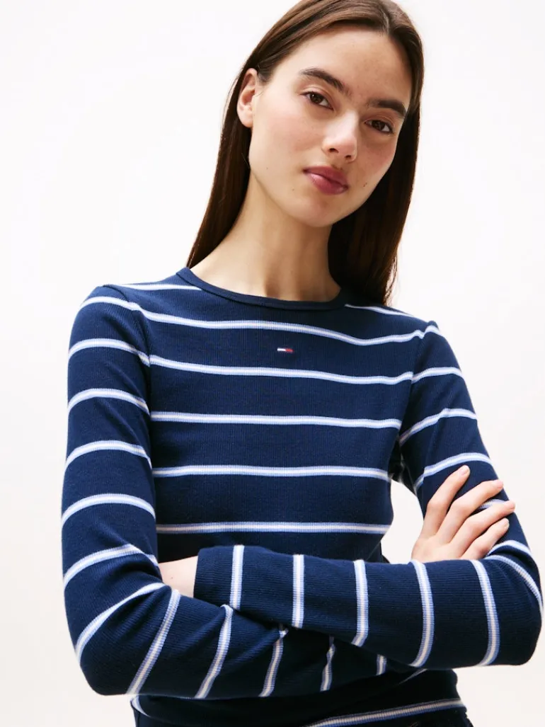 TJW SLIM ESSENTIAL RIB LS dark night navy - stripe