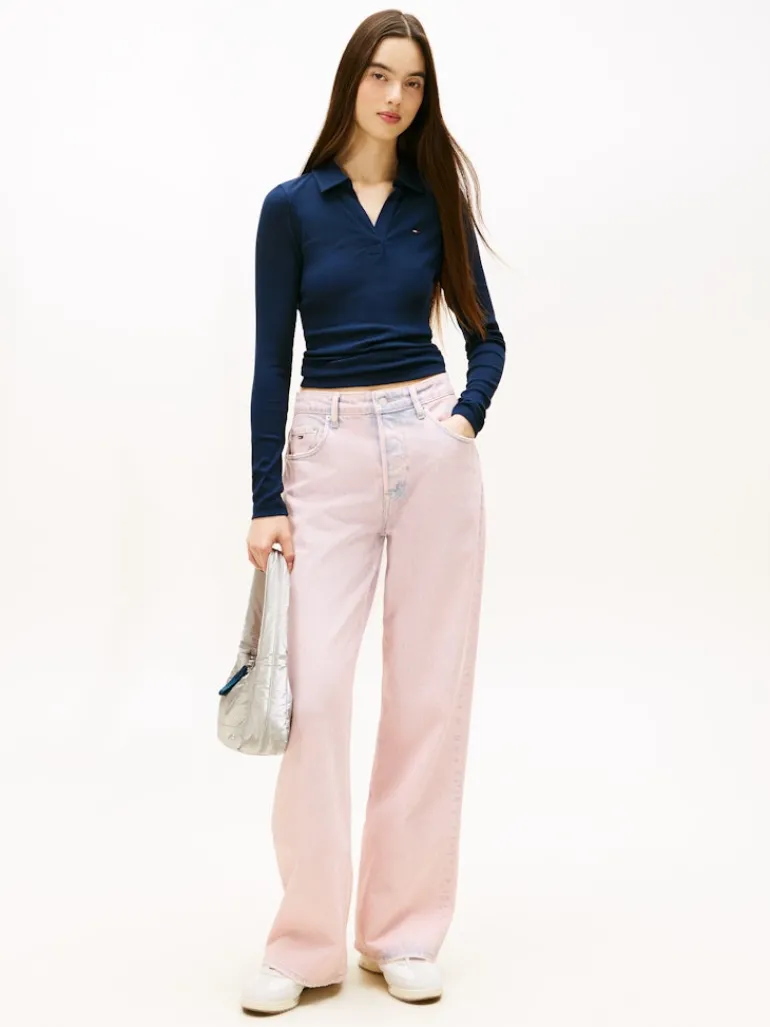 TJW SLIM ESSENTIAL RIB LS POLO dark night navy