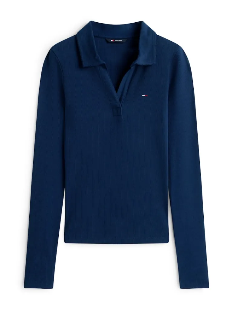 TJW SLIM ESSENTIAL RIB LS POLO dark night navy