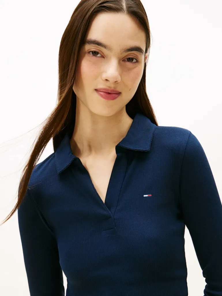 TJW SLIM ESSENTIAL RIB LS POLO dark night navy