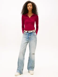 TJW SLIM ESSENTIAL RIB LS POLO lavish cerise