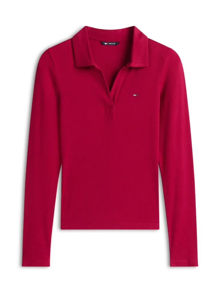TJW SLIM ESSENTIAL RIB LS POLO lavish cerise