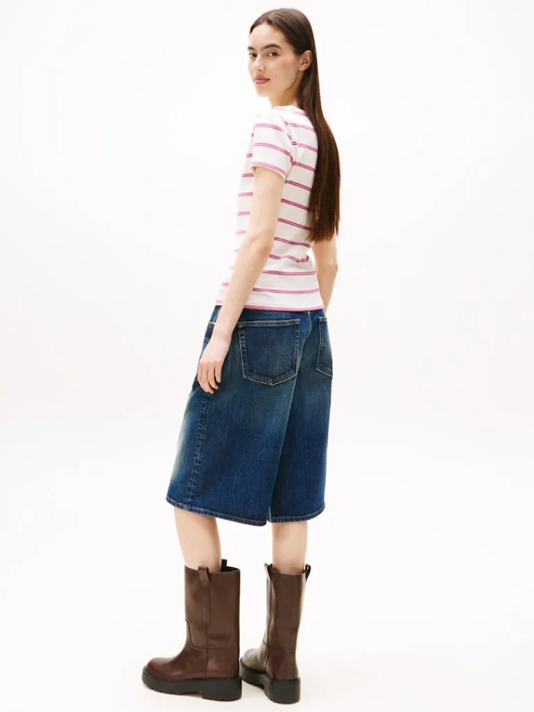 TJW SLIM ESSENTIAL RIB V SS ancient white - cerise stripe