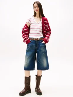 TJW SLIM ESSENTIAL RIB V SS ancient white - cerise stripe