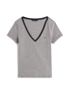 TJW SLIM ESSENTIAL RIB V SS black- ecru stripe