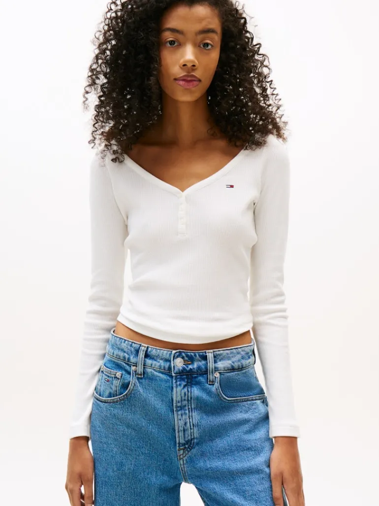 TJW SLIM HENLEY WAFFLE LS ecru