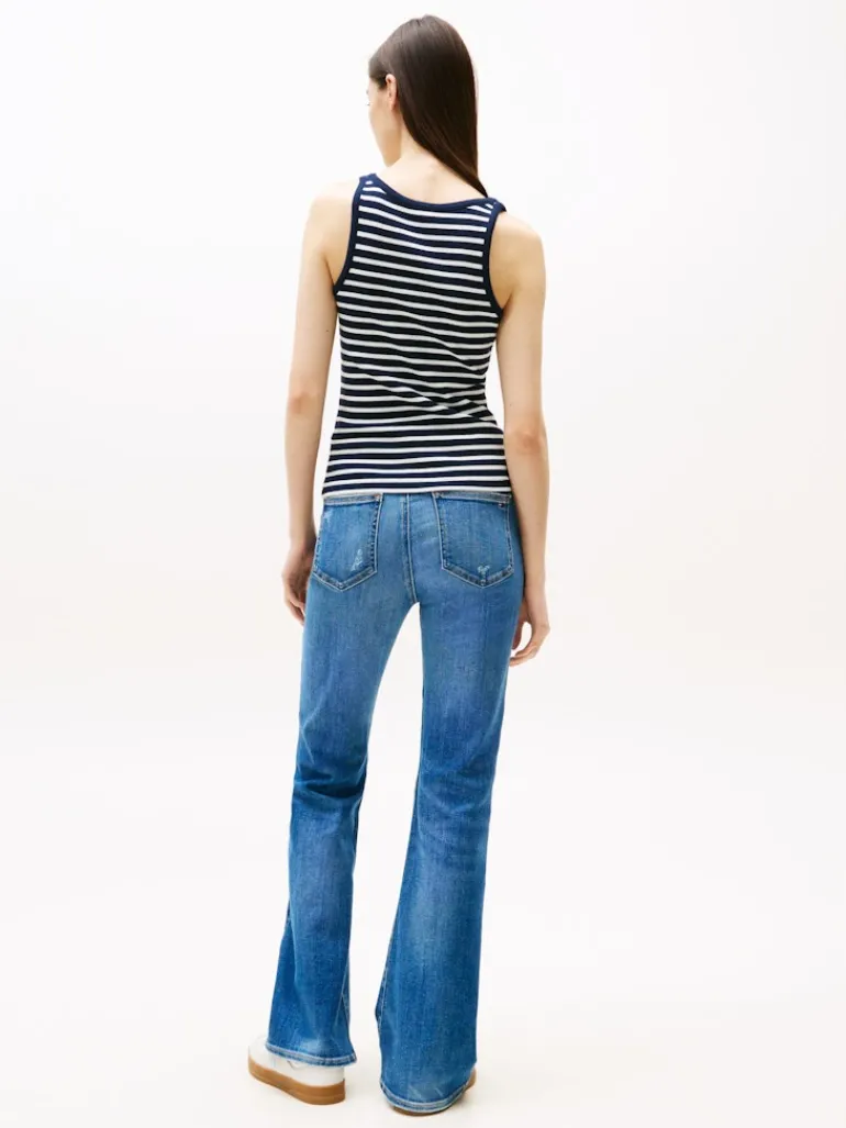TJW SLIM HENLEY WAFFLE TANK dark night navy - stripe