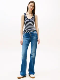 TJW SLIM HENLEY WAFFLE TANK dark night navy - stripe