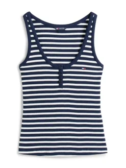 TJW SLIM HENLEY WAFFLE TANK dark night navy - stripe
