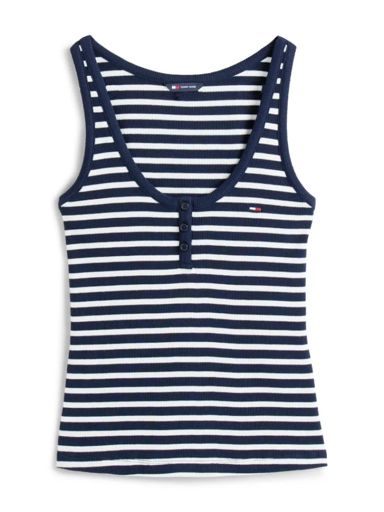 TJW SLIM HENLEY WAFFLE TANK dark night navy - stripe