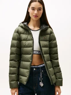 TJW SLIM HOOD PRNT DOWN JCKT EXT pewter green