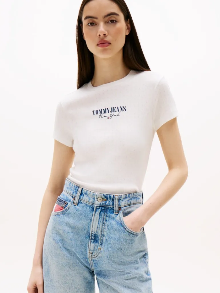 TJW SLIM LOGO 2 POINTELLE TEE ecru