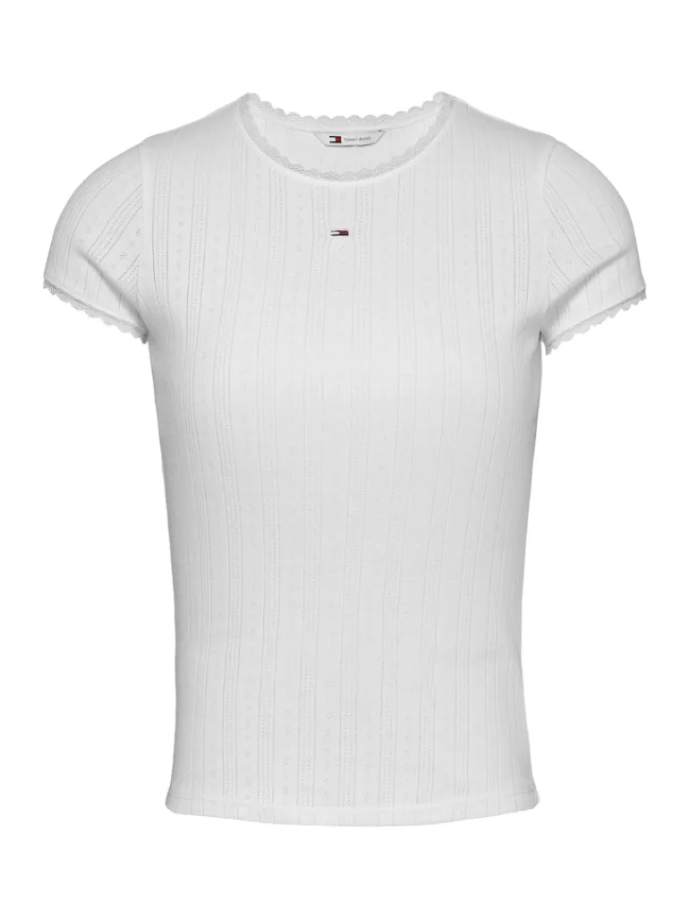 TJW SLIM POINTELLE RIB TEE ecru
