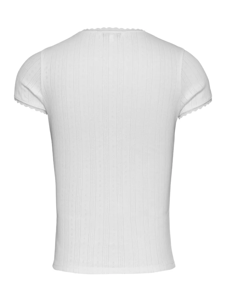 TJW SLIM POINTELLE RIB TEE ecru