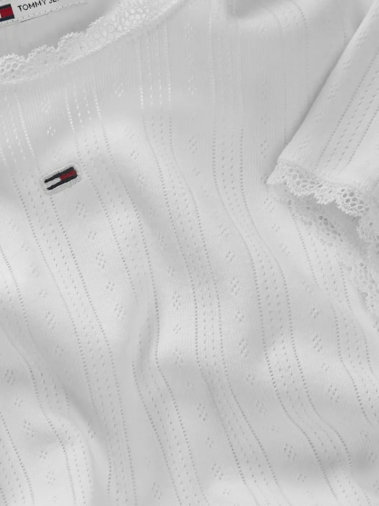 TJW SLIM POINTELLE RIB TEE ecru