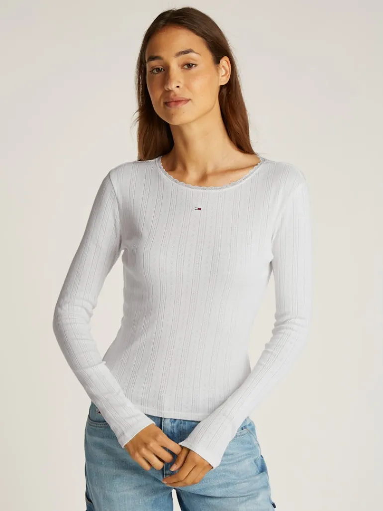 TJW SLIM POINTELLE RIB TEE LS ecru
