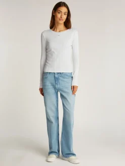 TJW SLIM POINTELLE RIB TEE LS ecru