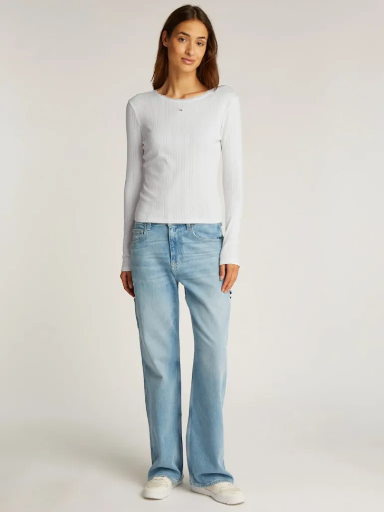 TJW SLIM POINTELLE RIB TEE LS ecru