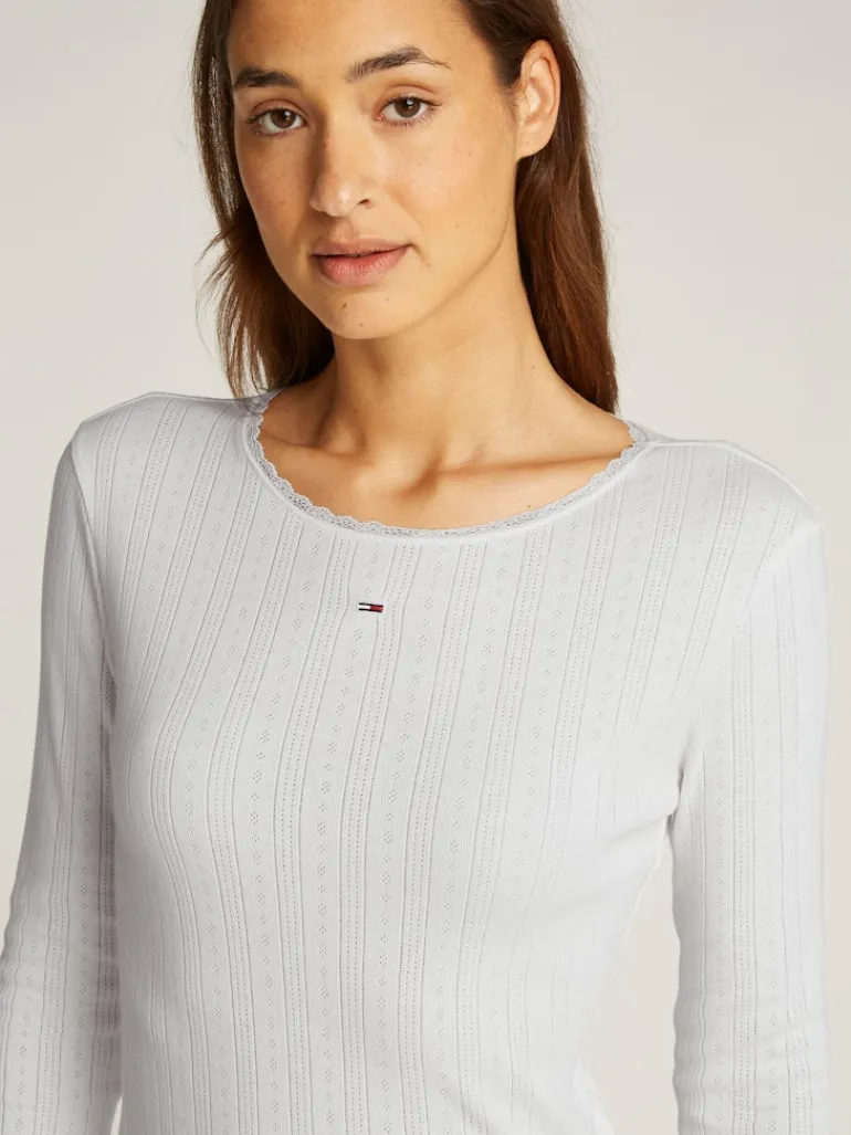 TJW SLIM POINTELLE RIB TEE LS ecru