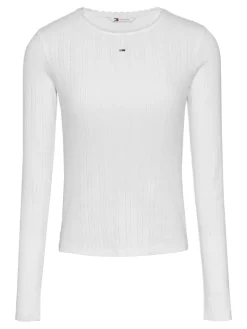 TJW SLIM POINTELLE RIB TEE LS ecru