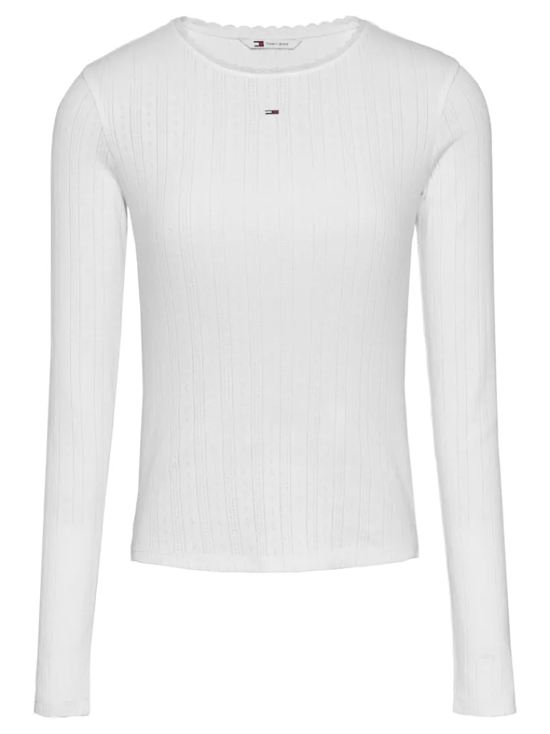TJW SLIM POINTELLE RIB TEE LS ecru