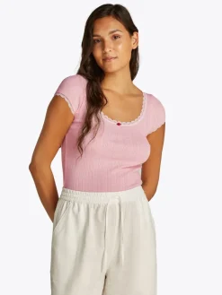 TJW SLIM SH POINTELLE SS TEE EXT precious pink