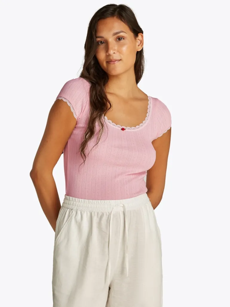 TJW SLIM SH POINTELLE SS TEE EXT precious pink
