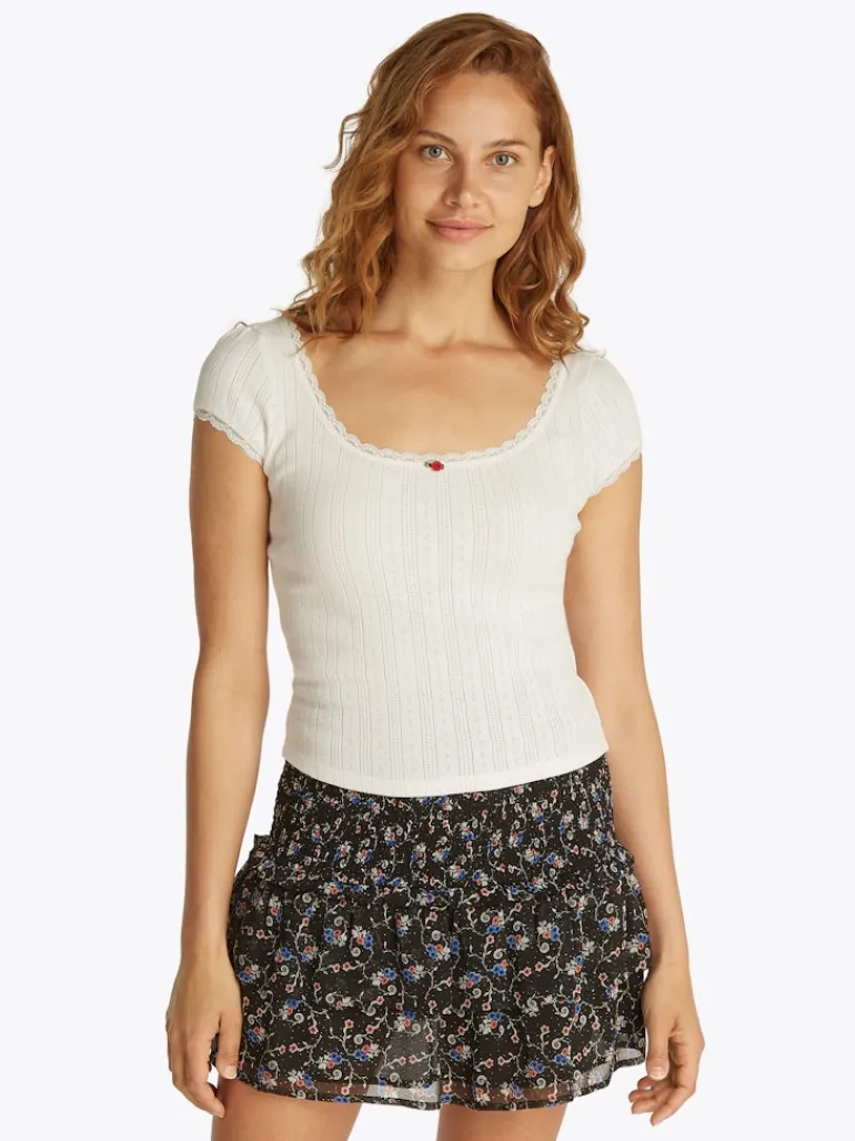 TJW SLIM SH POINTELLE SS TEE EXT ecru