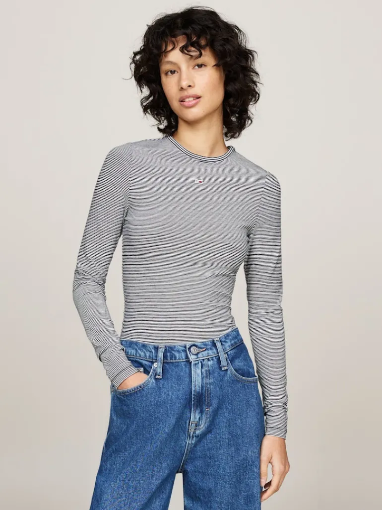 TJW SLIM STRIPE ESSENTIAL RIB LS dark night navy - stripe