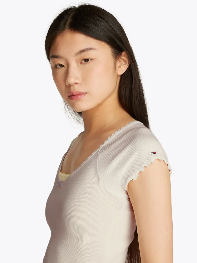 TJW SLIM VNECK GMD RIB SS ancient white