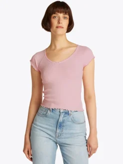 TJW SLIM VNECK GMD RIB SS precious pink