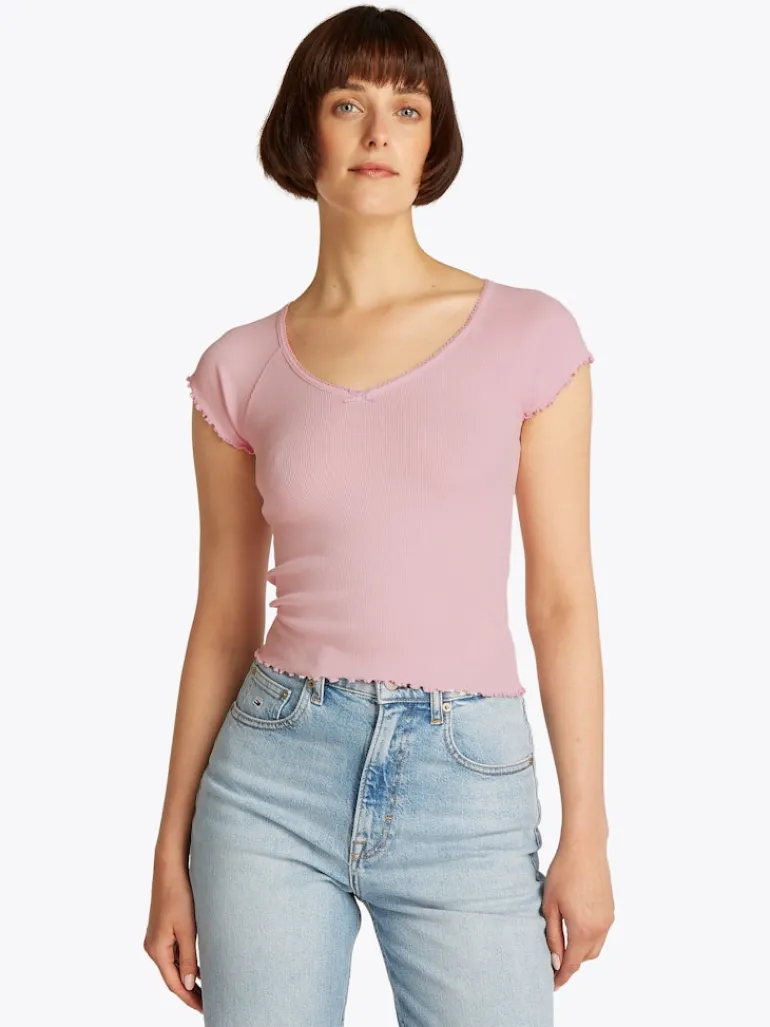 TJW SLIM VNECK GMD RIB SS precious pink