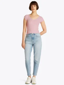 TJW SLIM VNECK GMD RIB SS precious pink