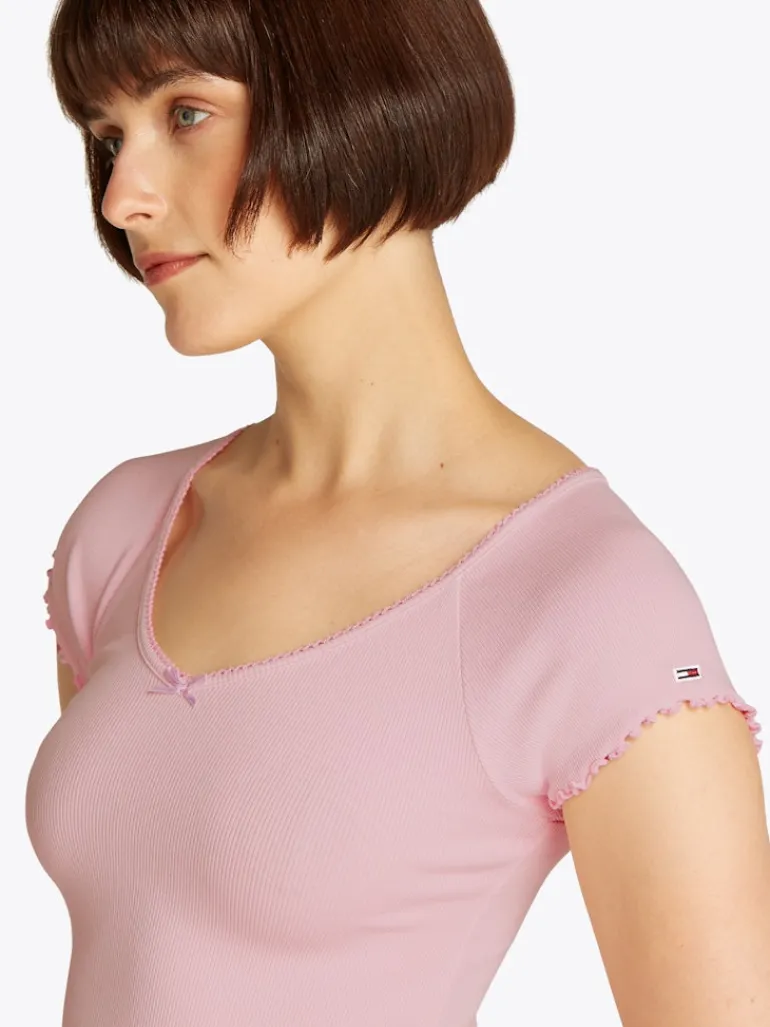 TJW SLIM VNECK GMD RIB SS precious pink