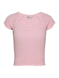 TJW SLIM VNECK GMD RIB SS precious pink