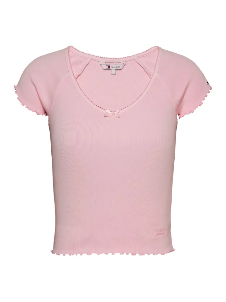 TJW SLIM VNECK GMD RIB SS precious pink