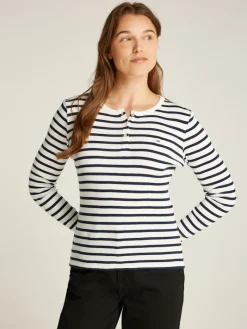 TJW SLM BUTTON RIB C-NECK LS EXT navy-white stripe