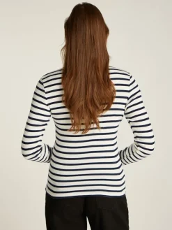 TJW SLM BUTTON RIB C-NECK LS EXT navy-white stripe