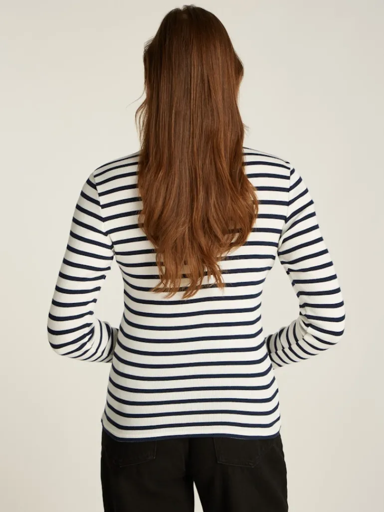TJW SLM BUTTON RIB C-NECK LS EXT navy-white stripe