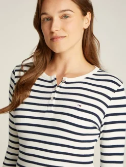 TJW SLM BUTTON RIB C-NECK LS EXT navy-white stripe