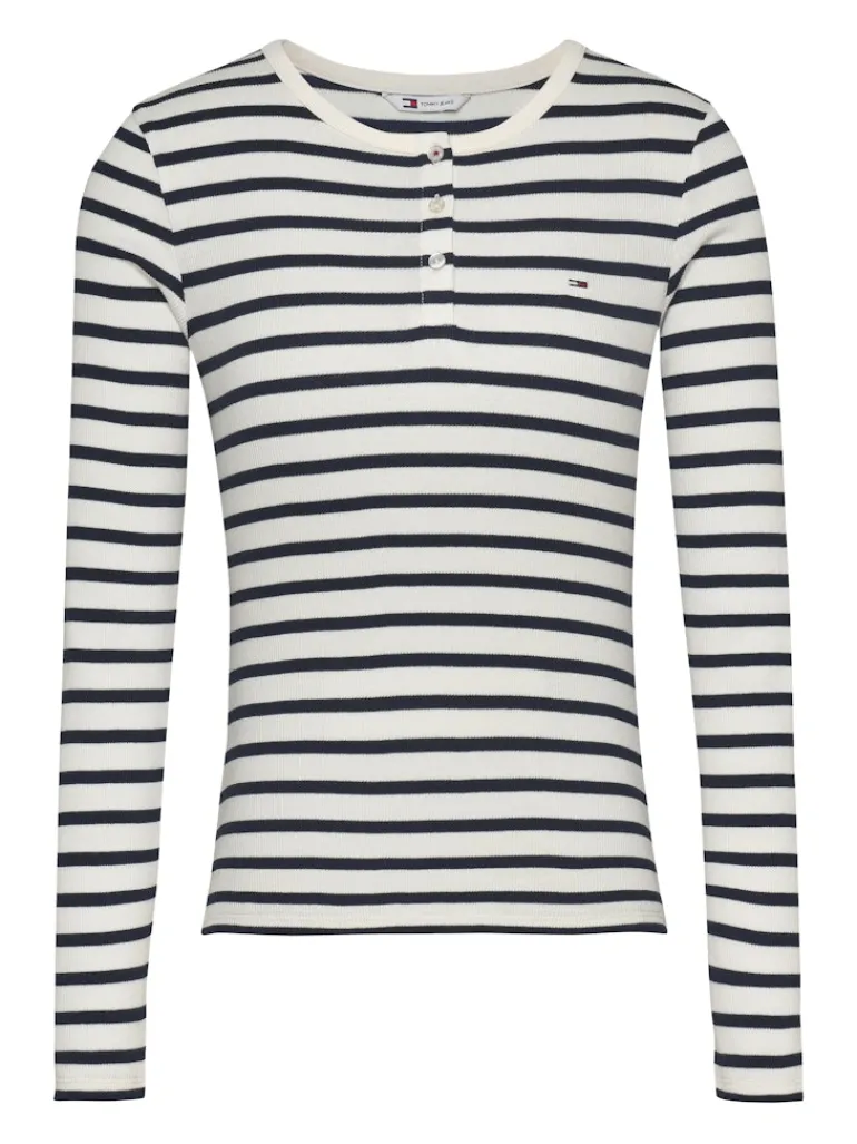 TJW SLM BUTTON RIB C-NECK LS EXT navy-white stripe