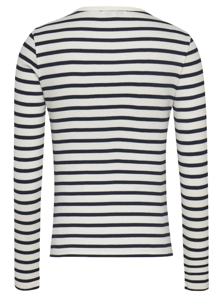 TJW SLM BUTTON RIB C-NECK LS EXT navy-white stripe