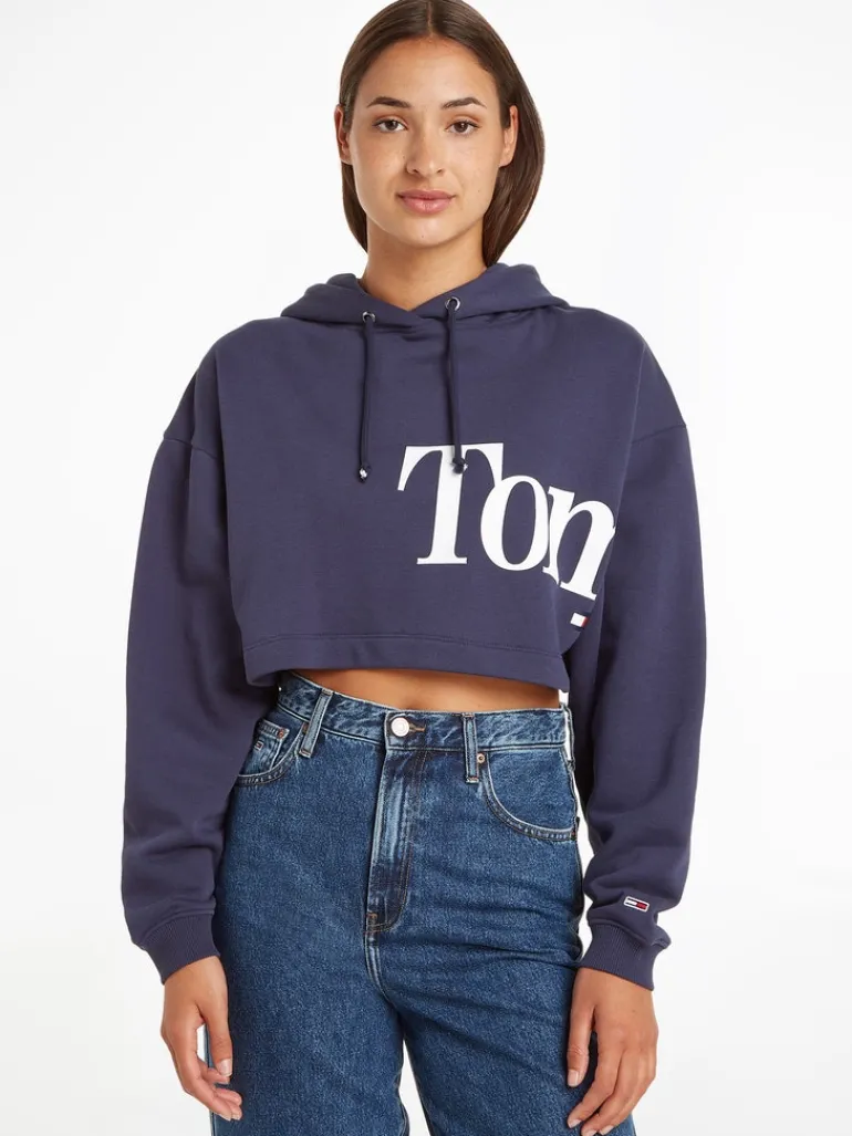 TJW SUPER CROP BOLD TOMMY HOODIE twilight navy