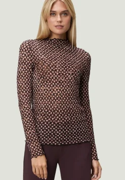 transparentes Shirt mit Stehkragen blackcamel
