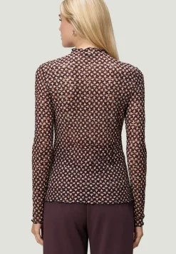 transparentes Shirt mit Stehkragen blackcamel