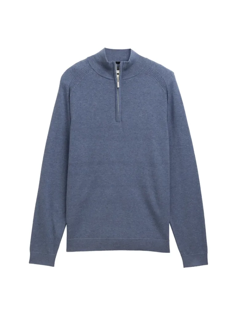 Troyer Strickpullover mit Logo-Stickerei vintage indigo blue melange