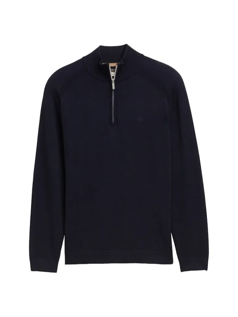 Troyer Strickpullover mit Logo-Stickerei knitted navy melange