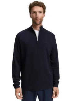 Troyer Strickpullover mit Logo-Stickerei knitted navy melange