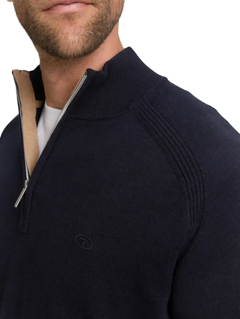 Troyer Strickpullover mit Logo-Stickerei knitted navy melange
