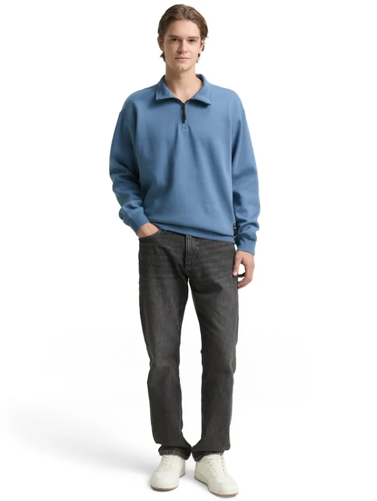 Troyer Sweatshirt mit Logo-Badge dusty denim blue